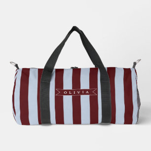 Personalized Preppy Brown Blue Cabana Stripe Duffle Bag