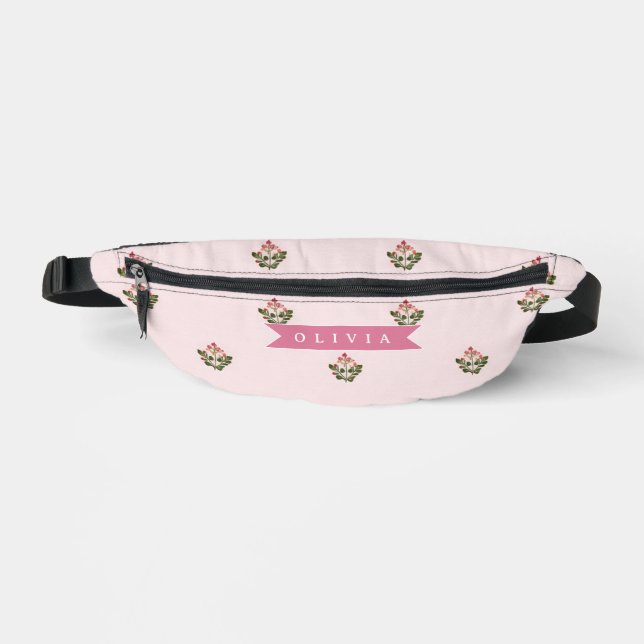 Personalized Preppy Brown Blue Cabana Stripe Fanny Pack (Front)