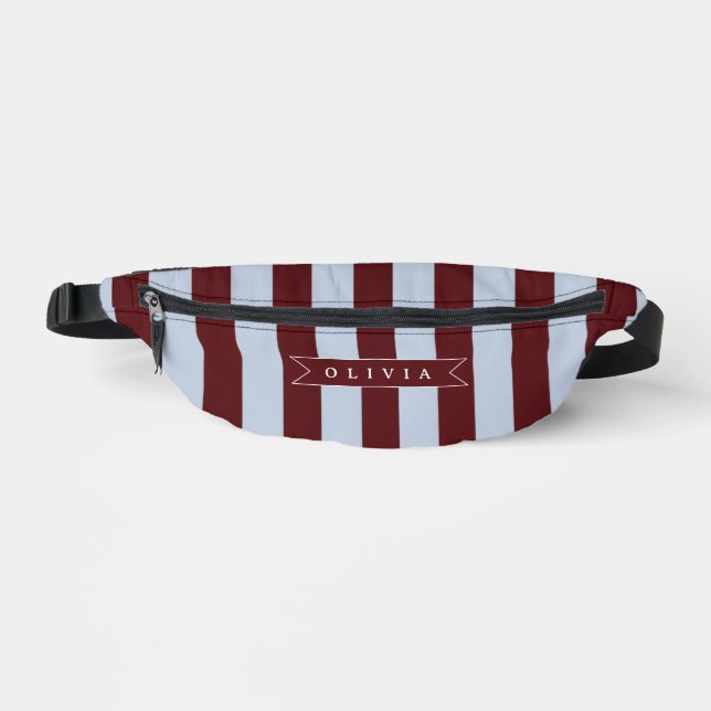 Personalized Preppy Brown Blue Cabana Stripe Fanny Pack (Front)