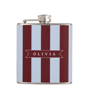 Personalized Preppy Brown Blue Cabana Stripe Hip Flask