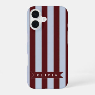 Personalized Preppy Brown Blue Cabana Stripe iPhone 16 Case