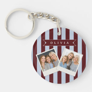 Personalized Preppy Brown Blue Cabana Stripe Keychain