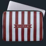Personalized Preppy Brown Blue Cabana Stripe Laptop Sleeve<br><div class="desc">Certain designs are always in style. Every year, the casual beauty of classic cabana stripes feels new. For those who appreciate straightforward, self-assured design with a hint of preppy elegance, this customized brown and blue cabana stripe collection was made. The pattern's gentle contrast between brown and blue makes it cozy,...</div>