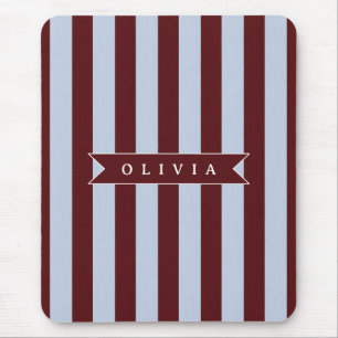 Personalized Preppy Brown Blue Cabana Stripe Mouse Pad