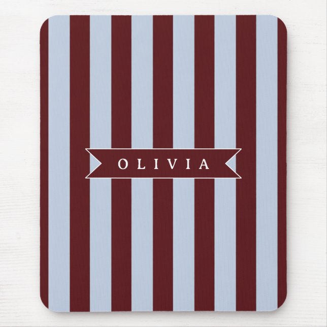 Personalized Preppy Brown Blue Cabana Stripe Mouse Pad (Front)