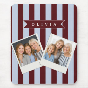 Personalized Preppy Brown Blue Cabana Stripe Mouse Pad