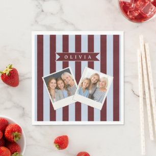 Personalized Preppy Brown Blue Cabana Stripe Napkin