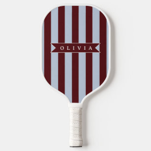 Personalized Preppy Brown Blue Cabana Stripe Pickleball Paddle