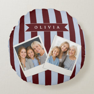 Personalized Preppy Brown Blue Cabana Stripe Round Pillow