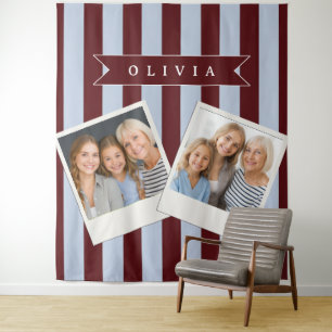 Personalized Preppy Brown Blue Cabana Stripe Tapestry