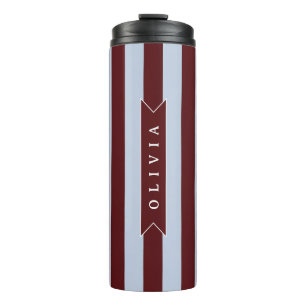 Personalized Preppy Brown Blue Cabana Stripe Thermal Tumbler