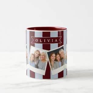 Personalized Preppy Brown Blue Cabana Stripe Two-Tone Coffee Mug