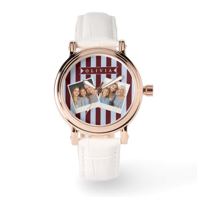 Personalized Preppy Brown Blue Cabana Stripe Watch (Front)