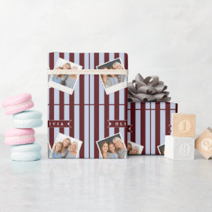 Personalized Preppy Brown Blue Cabana Stripe Wrapping Paper