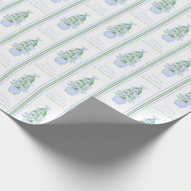 Personalized Preppy Christmas Tree Custom Name Wrapping Paper (Corner)