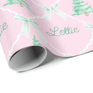 Personalized Preppy Christmas Tree Custom Name Wrapping Paper