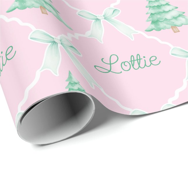 Personalized Preppy Christmas Tree Custom Name Wrapping Paper (Roll Corner)