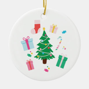 Personalized Preppy Christmas Tree Holiday Ceramic Ornament