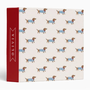 Personalized Preppy Cute Dachshund Dog Pattern Binder