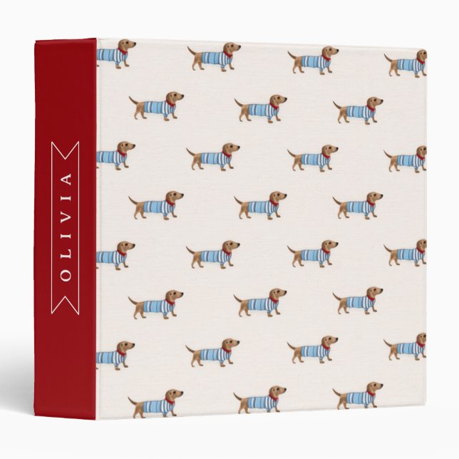 Personalized Preppy Cute Dachshund Dog Pattern Binder (Front/Spine)