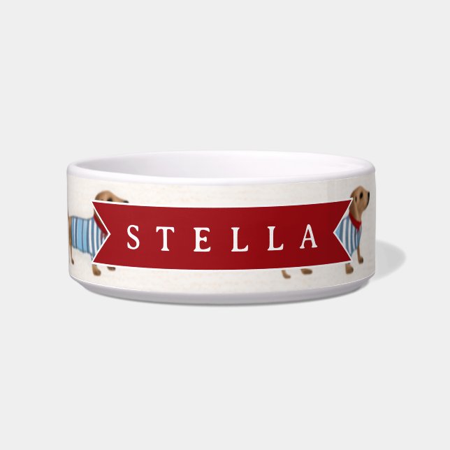 Personalized Preppy Cute Dachshund Dog Pattern Bowl (Front)