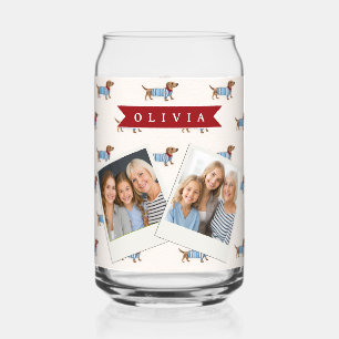 Personalized Preppy Cute Dachshund Dog Pattern Can Glass
