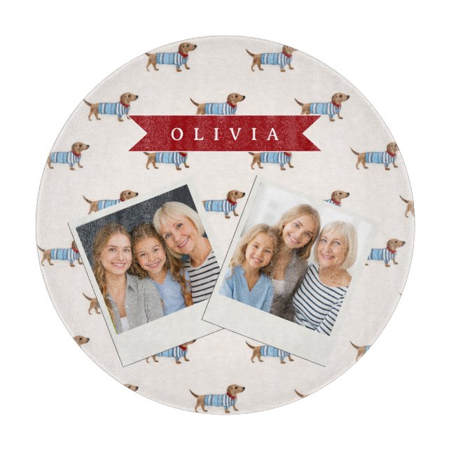 Personalized Preppy Cute Dachshund Dog Pattern Cutting Board (Front)