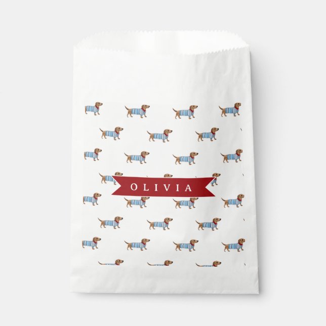 Personalized Preppy Cute Dachshund Dog Pattern Favour Bag (Front)