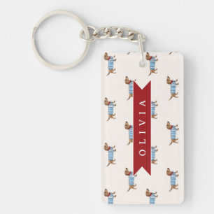 Personalized Preppy Cute Dachshund Dog Pattern Keychain