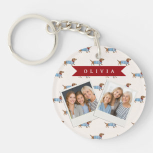 Personalized Preppy Cute Dachshund Dog Pattern Keychain