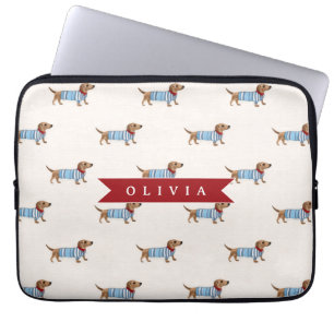 Personalized Preppy Cute Dachshund Dog Pattern Laptop Sleeve