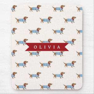 Personalized Preppy Cute Dachshund Dog Pattern Mouse Pad
