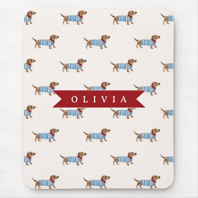 Personalized Preppy Cute Dachshund Dog Pattern Mouse Pad (Front)