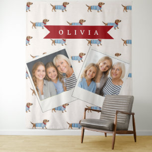Personalized Preppy Cute Dachshund Dog Pattern Tapestry