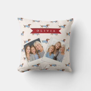 Personalized Preppy Cute Dachshund Dog Pattern Throw Pillow