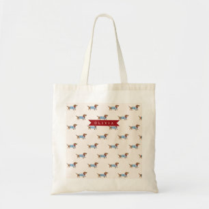 Personalized Preppy Cute Dachshund Dog Pattern Tote Bag