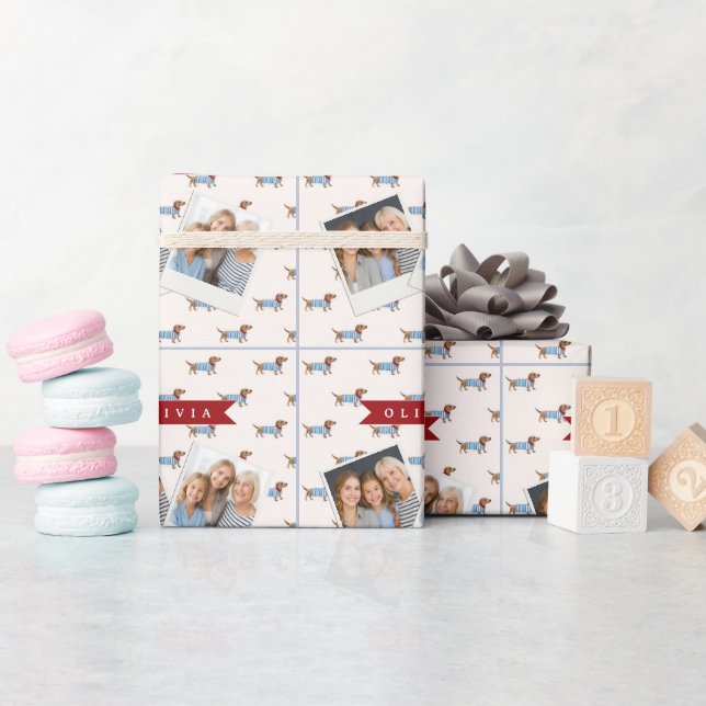 Personalized Preppy Cute Dachshund Dog Pattern Wrapping Paper (Baby Shower)