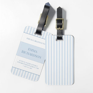 Personalized Preppy Dusty Blue Striped Name Travel Luggage Tag
