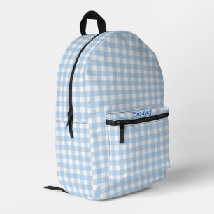Personalized preppy grandmillennial blue gingham printed backpack