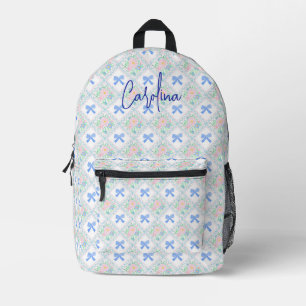 Personalized preppy grandmillennial floral bows printed backpack