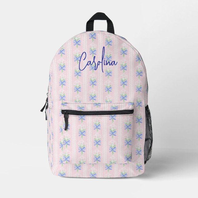 Personalized preppy grandmillennial floral bows printed backpack (Front)