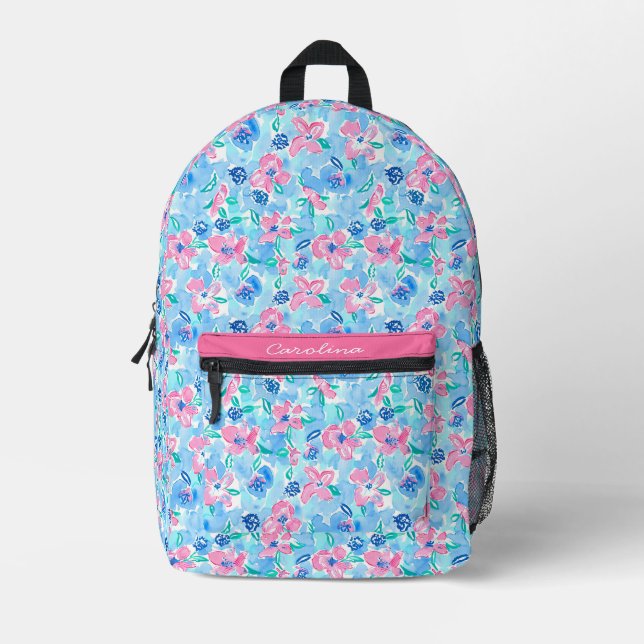 Personalized preppy grandmillennial floral bows printed backpack (Front)