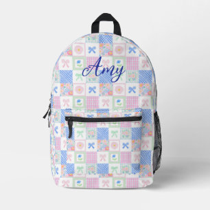 Personalized preppy grandmillennial floral bows printed backpack