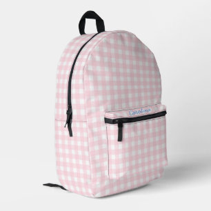 Personalized preppy grandmillennial pink gingham printed backpack