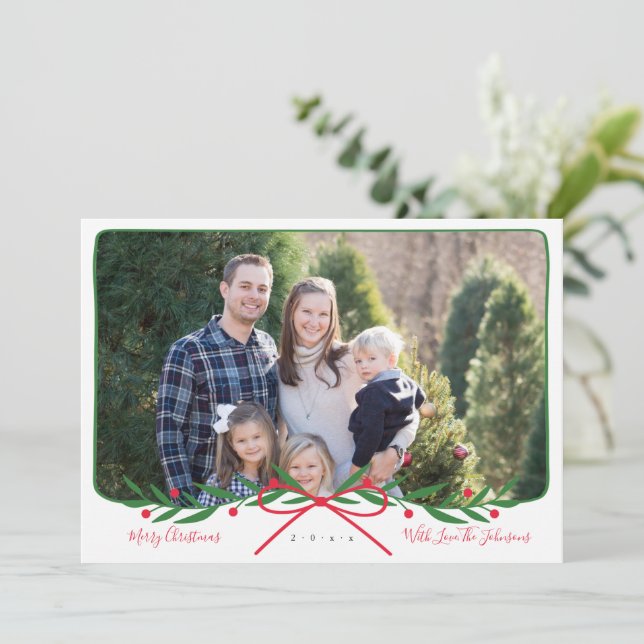 Personalized Preppy Holiday Wreath with Red Bow (Standing Front)