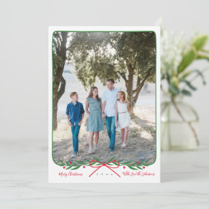 Personalized Preppy Holiday Wreath with Red Bow Card