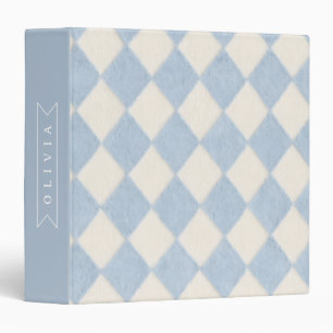 Personalized Preppy Soft Blue Fuzzy Argyle Name Binder