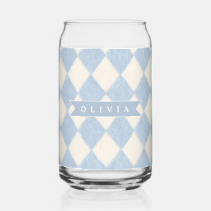 Personalized Preppy Soft Blue Fuzzy Argyle Name Can Glass