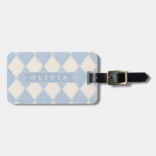 Personalized Preppy Soft Blue Fuzzy Argyle Name Luggage Tag