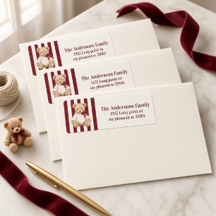 Personalized Preppy Teddy Bear Burgundy Stripe
